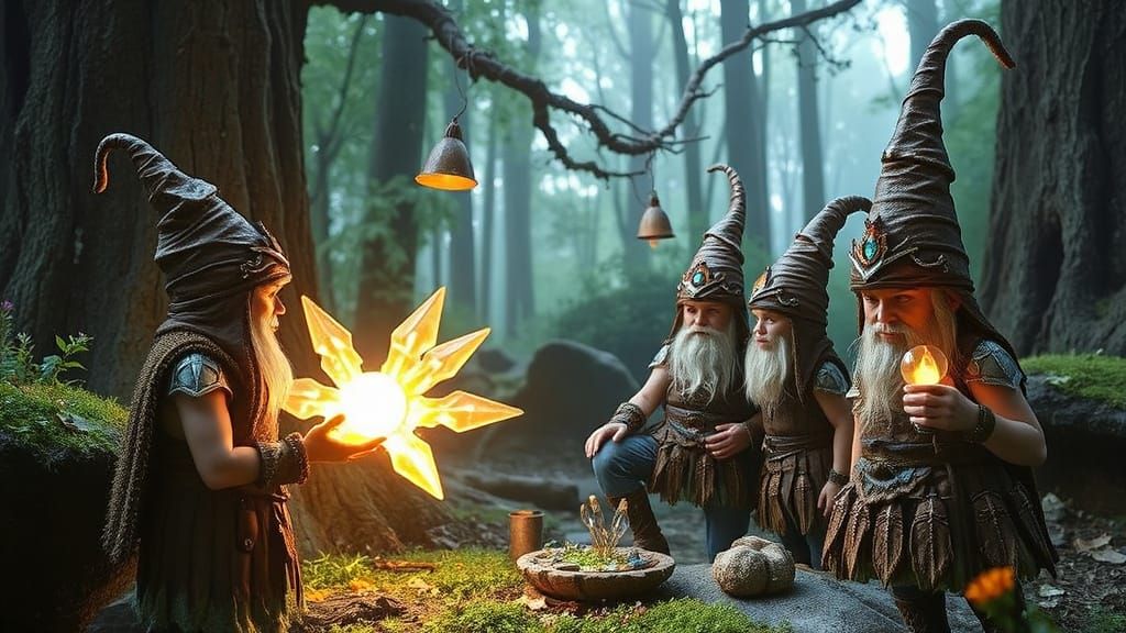 Glimmerwood Gnomes in Whimsical Forest Scene