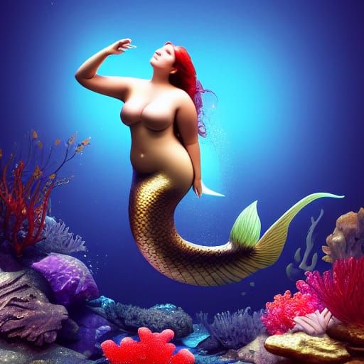 Beautiful Mermaid in Underwater Fantasy Landscape