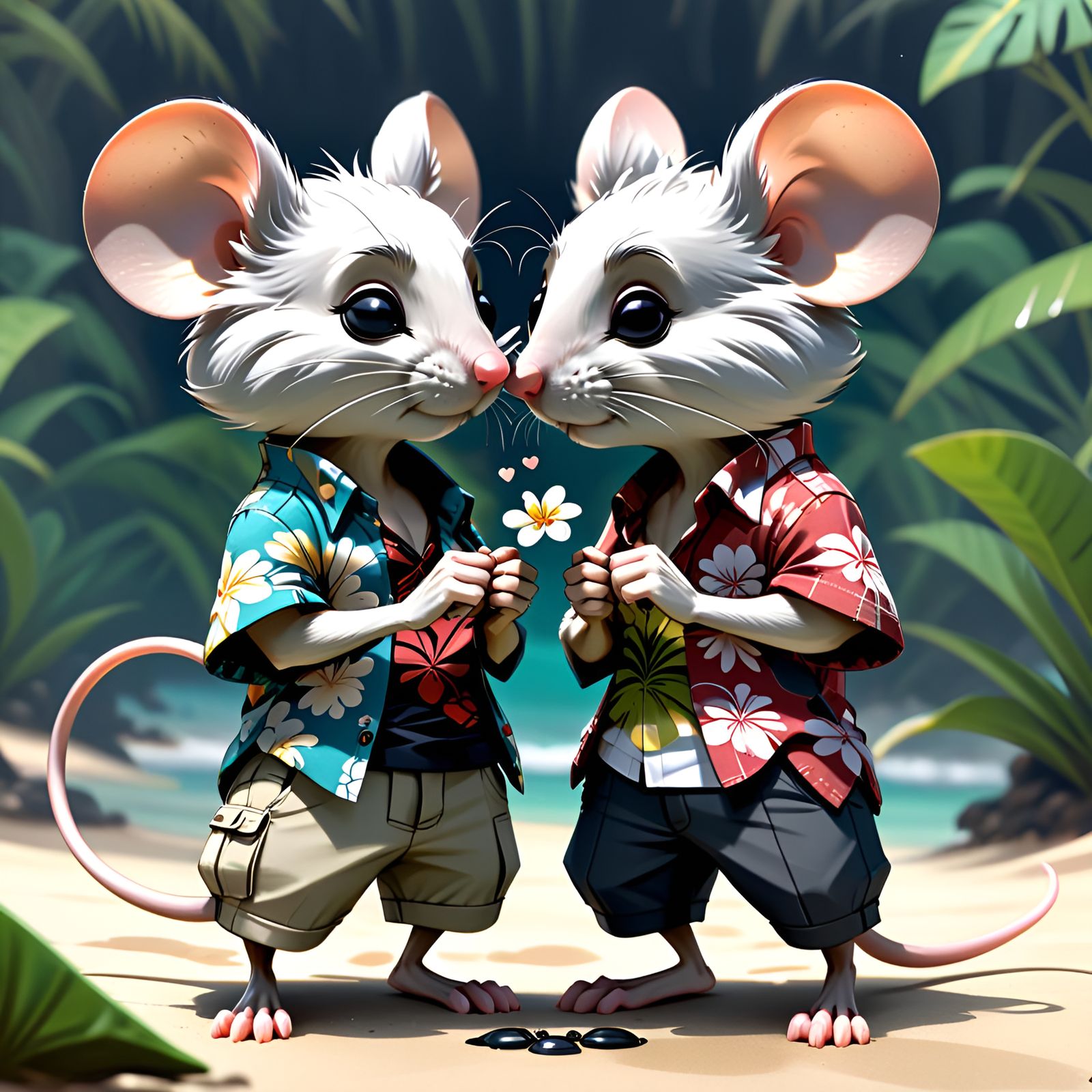 Kissing Mice in Hawaiian Shirts, Cyberpunk Style