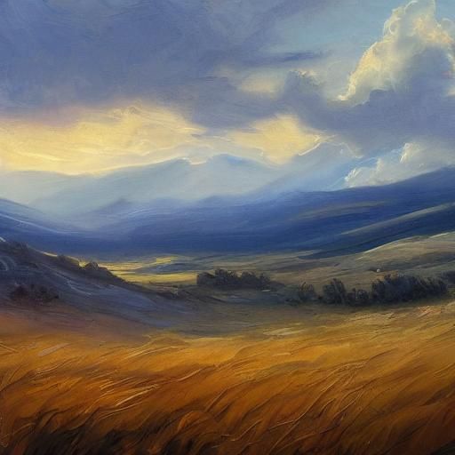 Ink Landscape with Golden Light, Impressionist Oil Painting