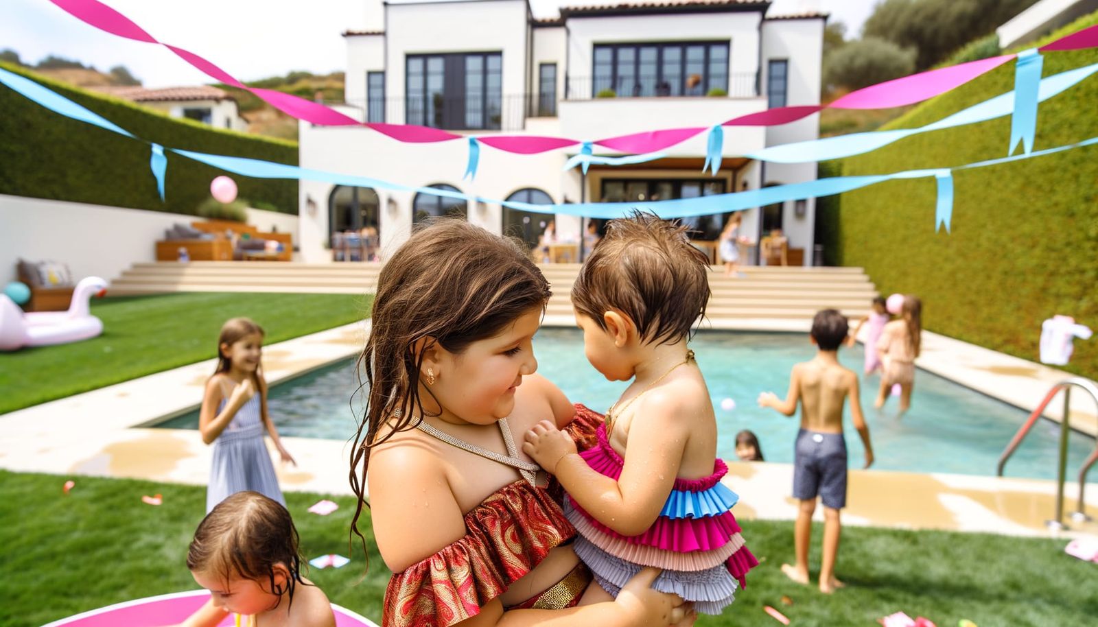 Girl Cradles Sibling at Birthday Party