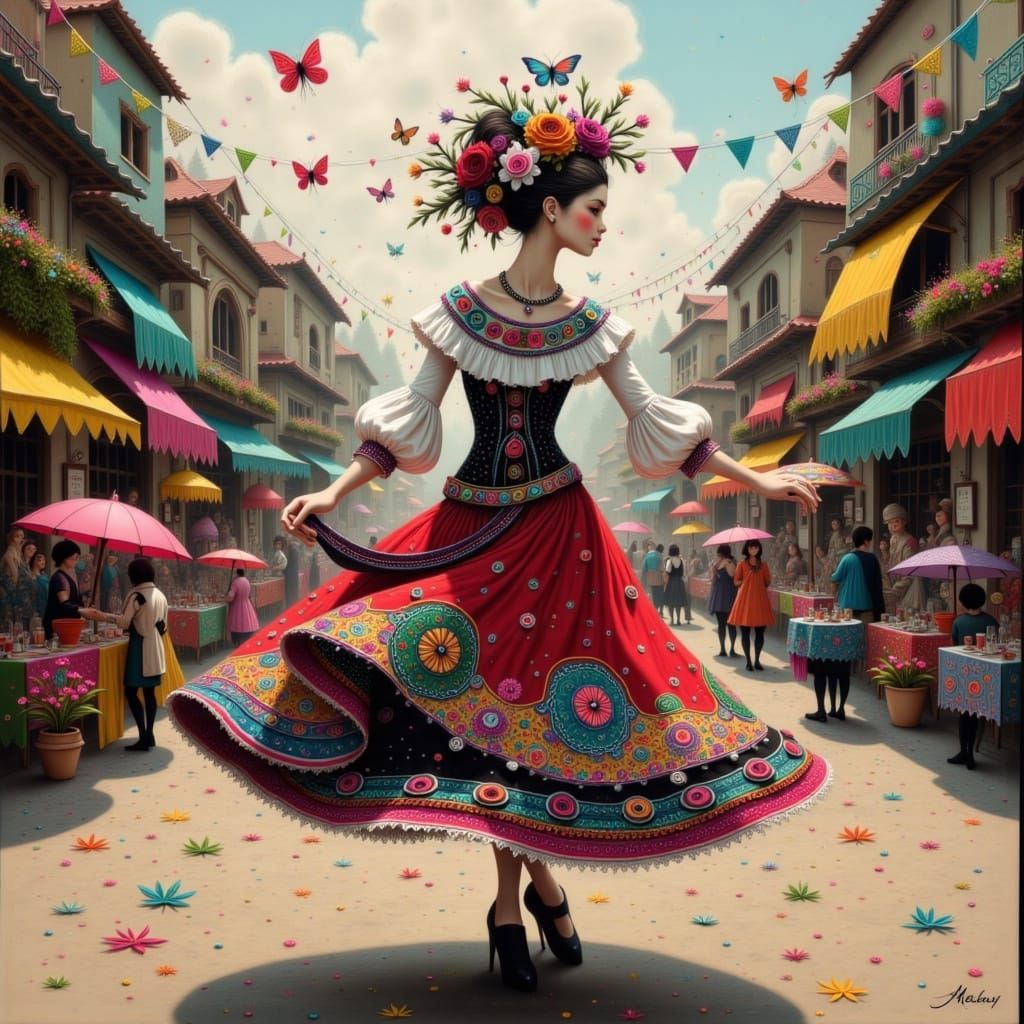 Serbian Dancing Lady in Traditional Folk Attire