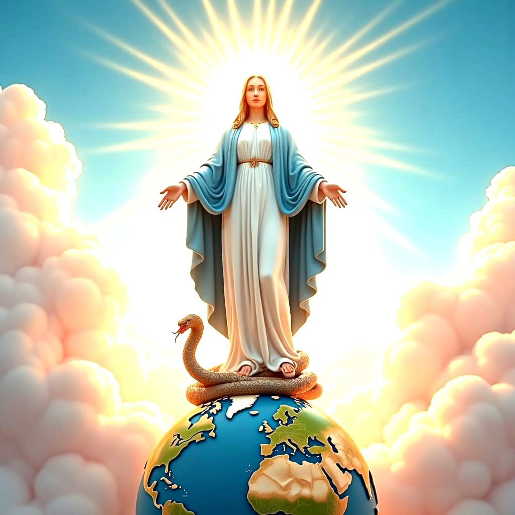 Virgin Mary with Light Beams, Fantasy Art