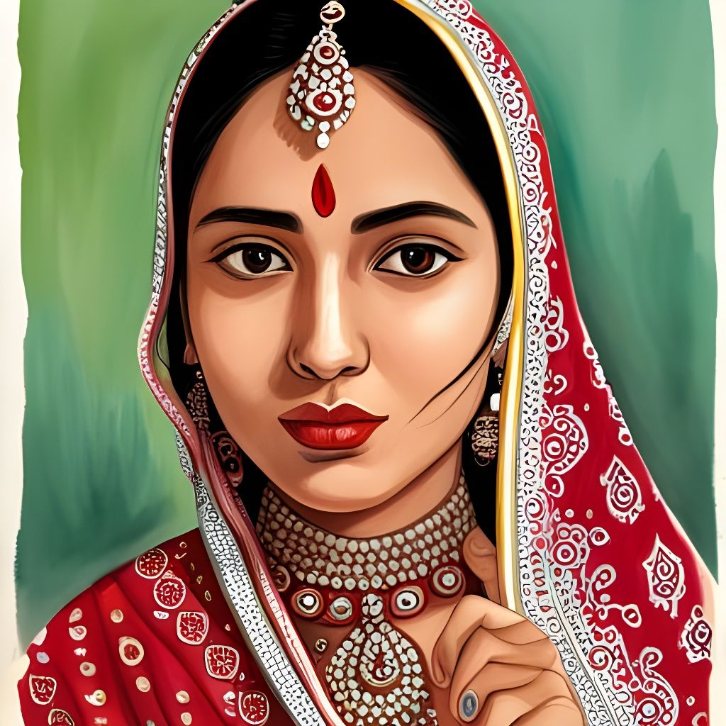 Beautiful South Asian Girl in Gouache Illustration