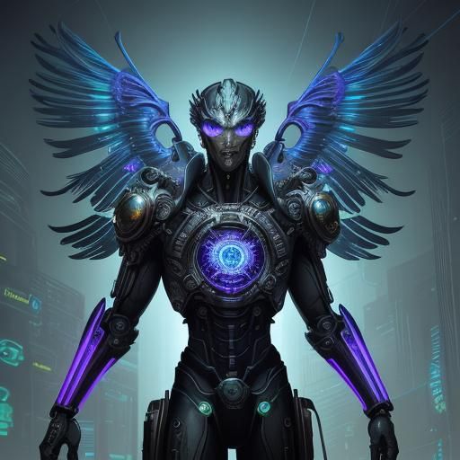 Dieselpunk Archaeopteryx Blueprint in Ultraviolet Hues