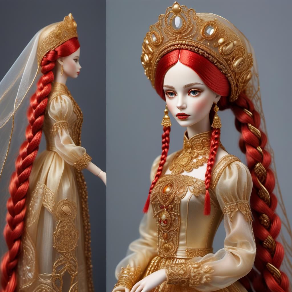 Ornate Doll with Golden Kokoshnik and Veil