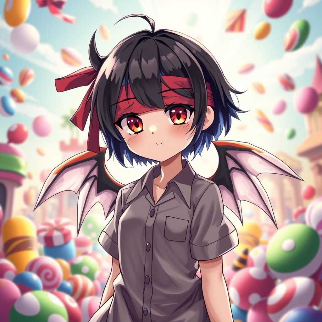 Evil Anime Girl in Candyland, Cel-Shaded Style