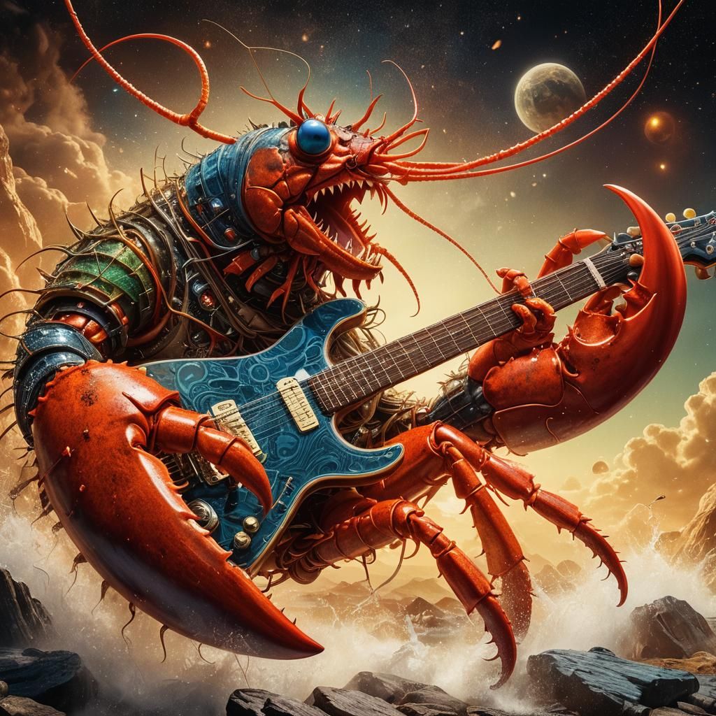 Rock Star Lobster Guitarist in Surreal Digital Art