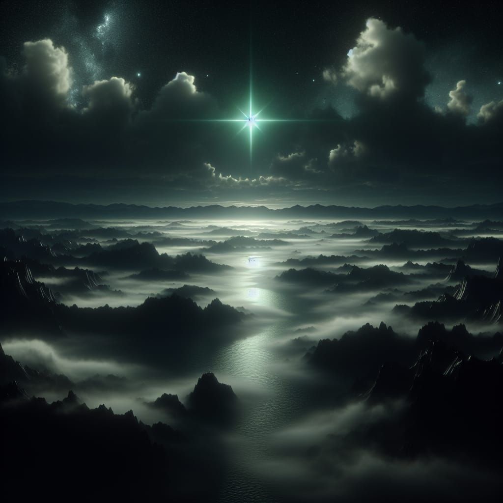 Ethereal Star Over Desolate Landscape in Japanese Anime Styl...