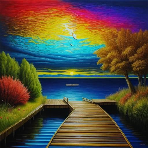 Surreal Golden Retriever Bass Catch in Oil Painting