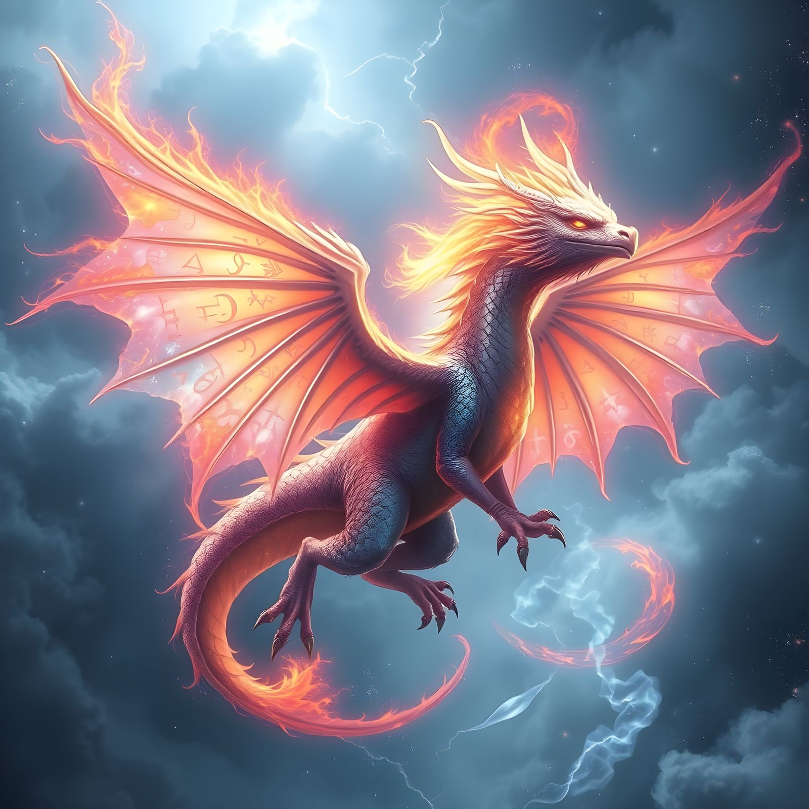 Celestial Phoenix-Dragon Hybrid in a Cosmic Storm