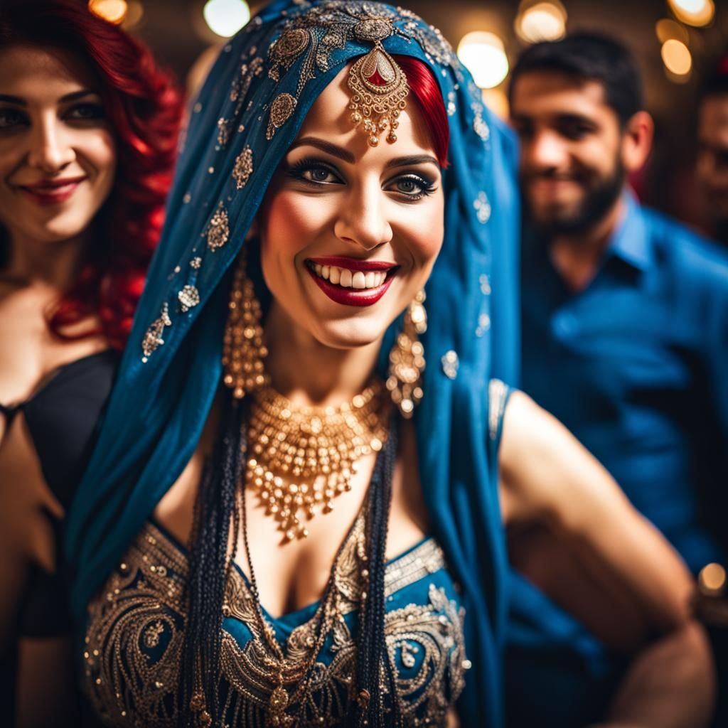 Beautiful Pakistani Woman Bellydancing with Red Hair