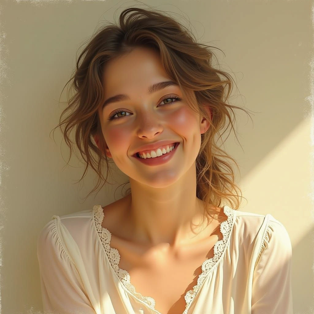 A Young Woman in Joyful Portrait