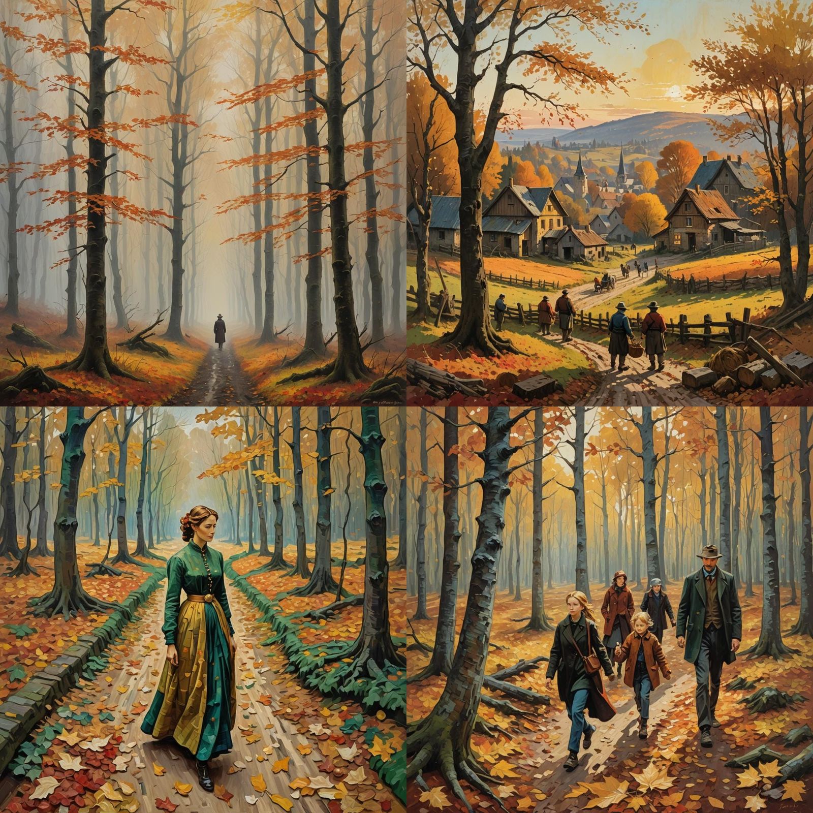 Autumn Life as Neo-Impressionistic Oil Painting