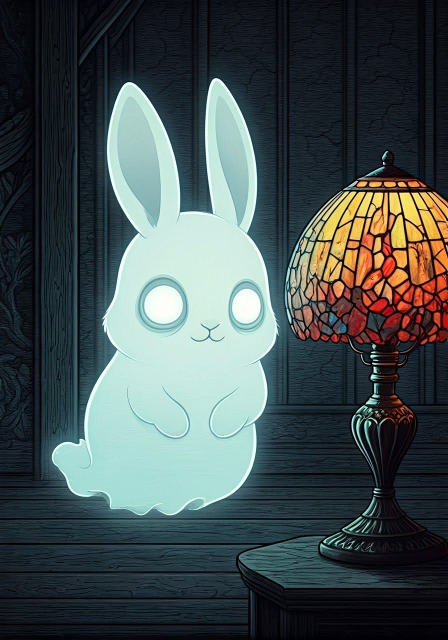 Chibi Rabbit Ghost in Haunted House