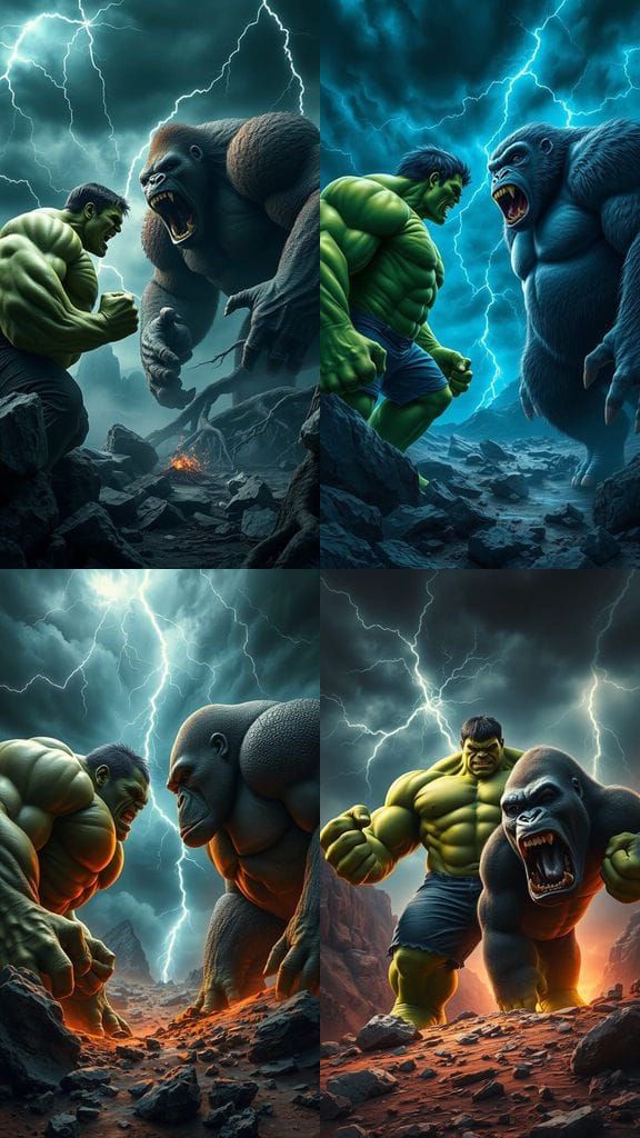 Hulk vs Gorilla: Fierce Confrontation in Epic Fantasy Scene