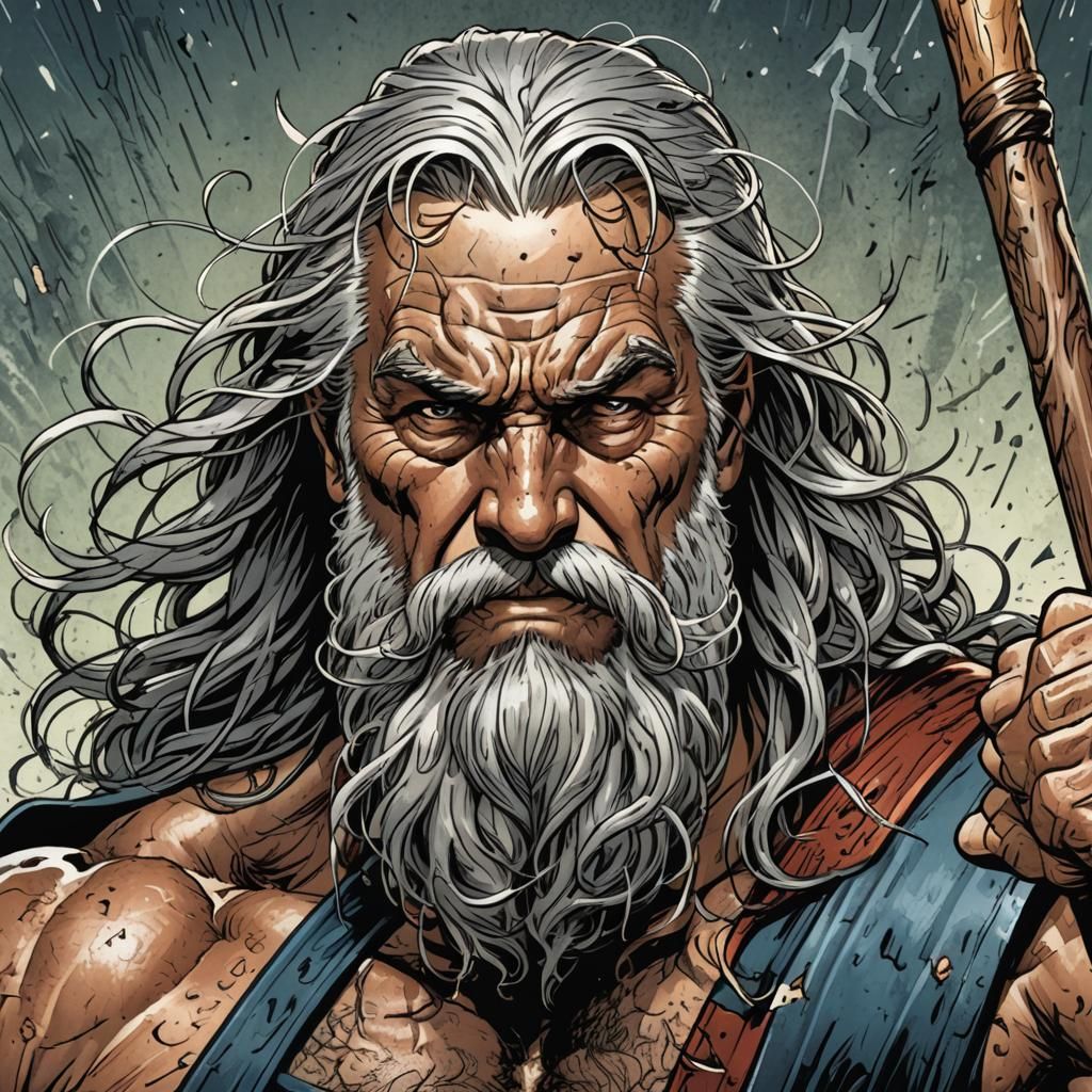 Muscular Old Wrestler in Comic Book Art Style