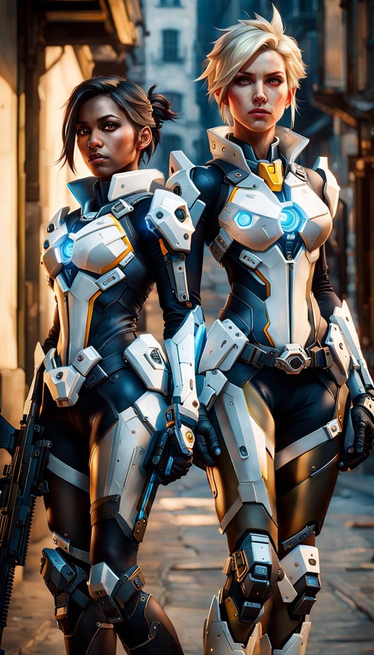 Mercy and Ana Overwatch Heroes in Hyperrealism