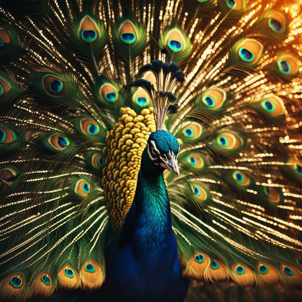 Ethereal Peacock Portrait in Warm Cinematic Lighting