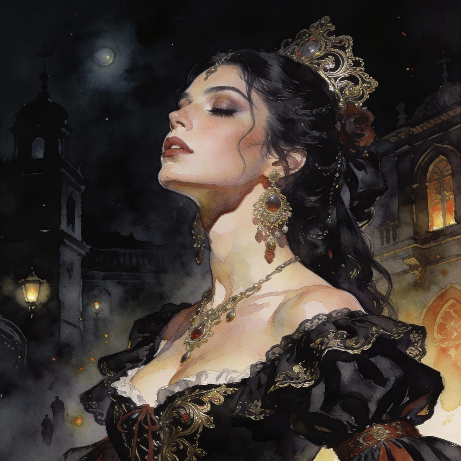 Gypsy Woman in Flamenco Attire, Dark Fantasy Art