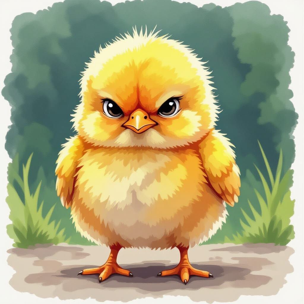 Grumpy Chick in Watercolor