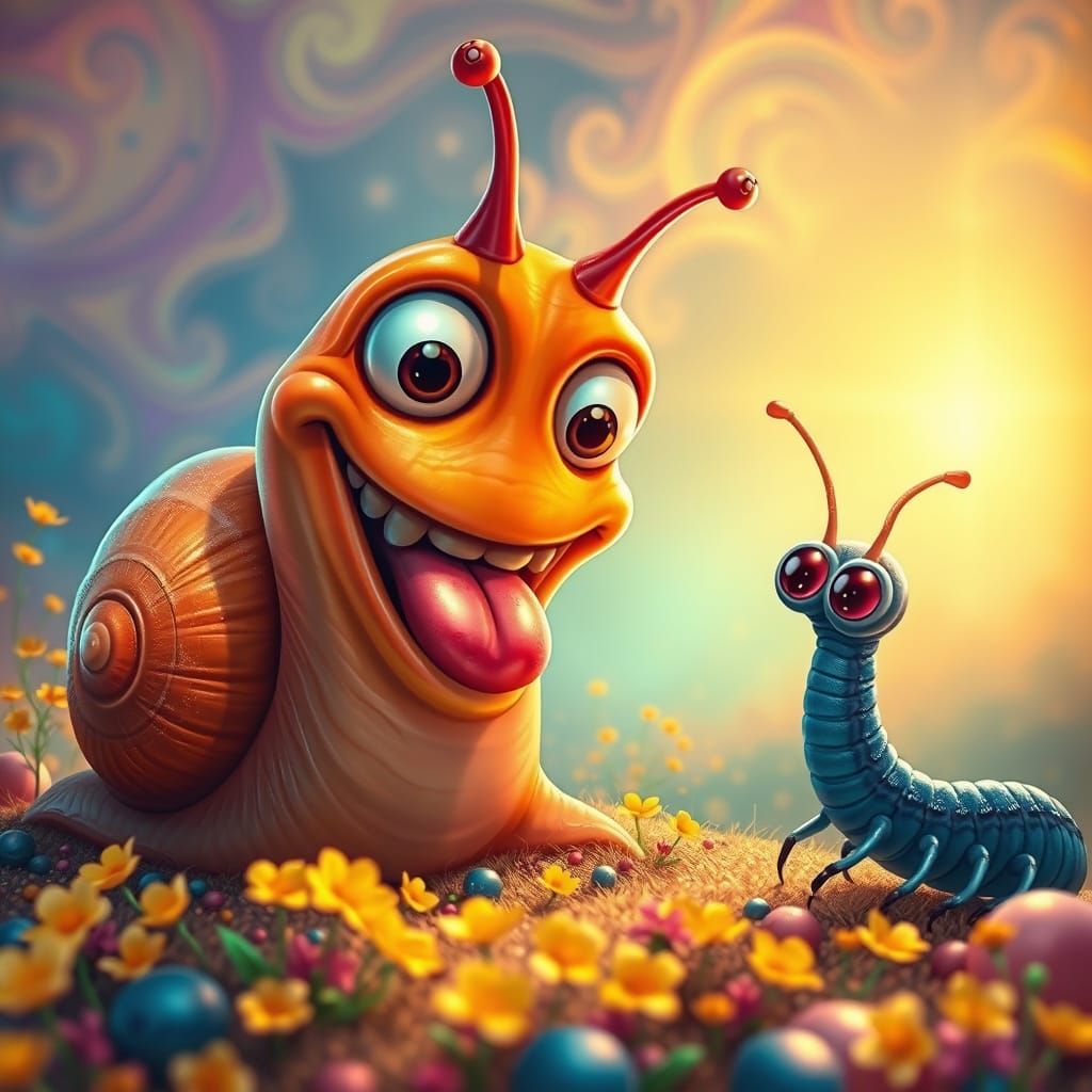 Ecstatic Orange Snail in Vibrant Dreamland