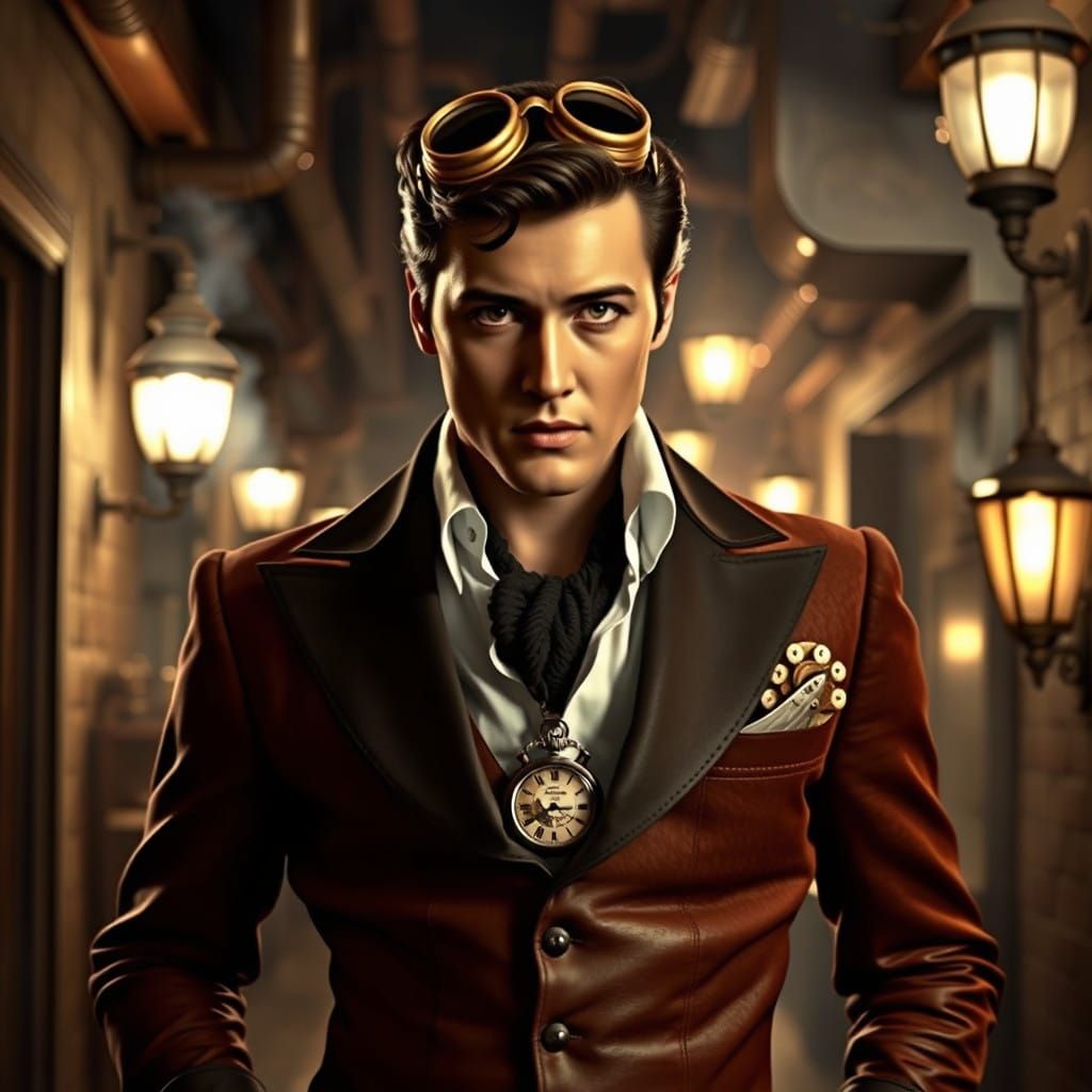 Steampunk Elvis in Smoky Alleyway