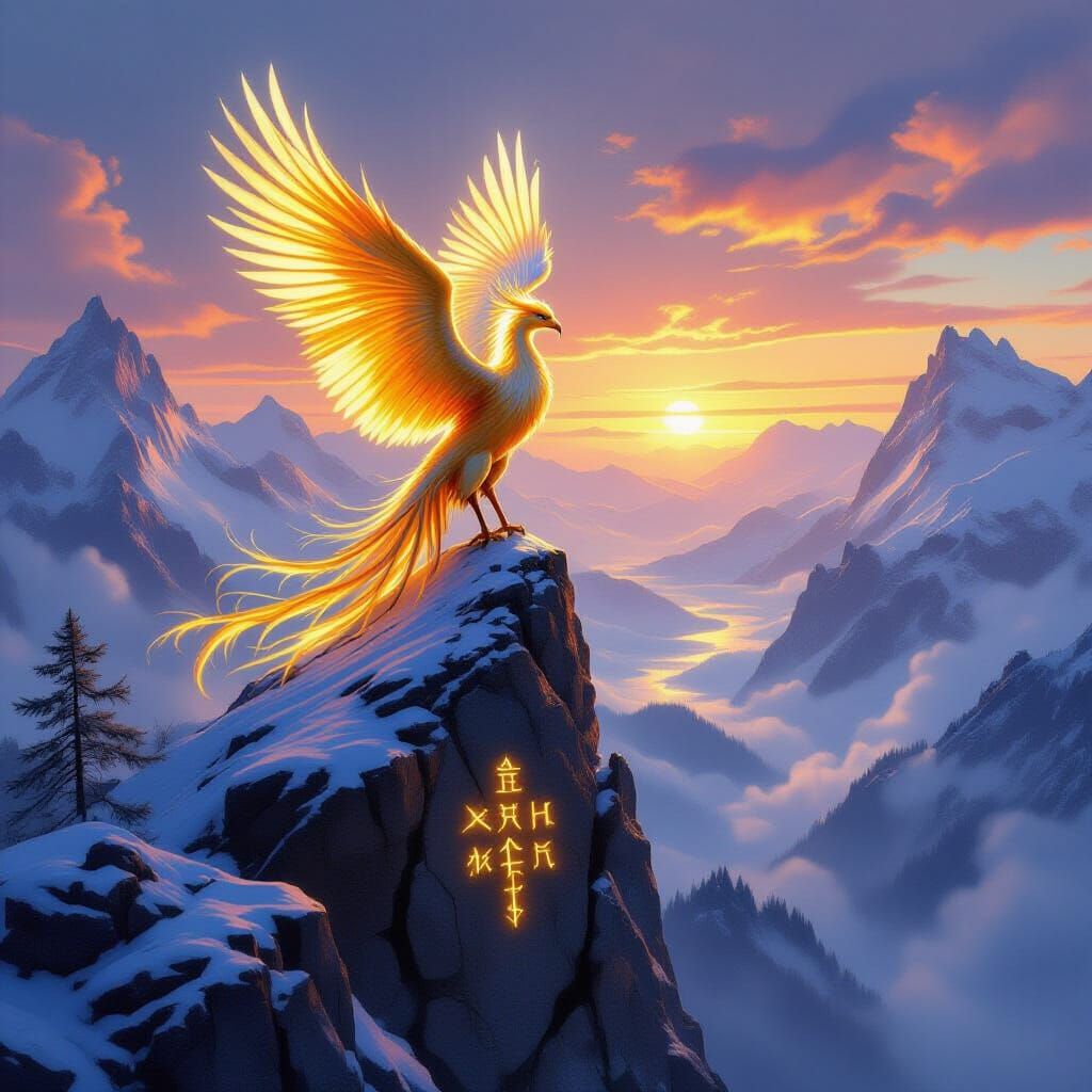 Majestic Phoenix Over Misty Valley at Dawn