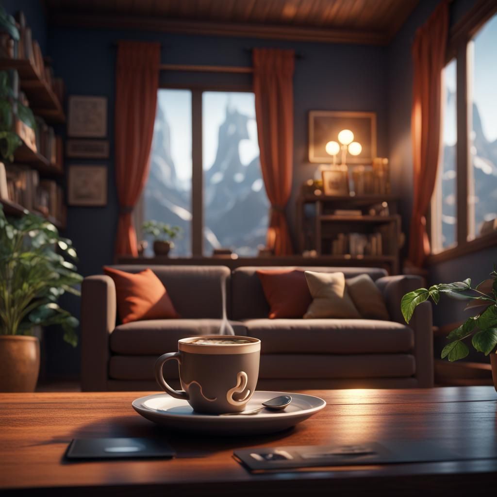 Cozy Coffee Cup: Detailed Matte Painting