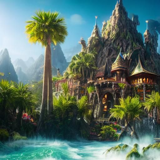 Mystical Creature on Crystal Island in Dreamlike Fantasy Art