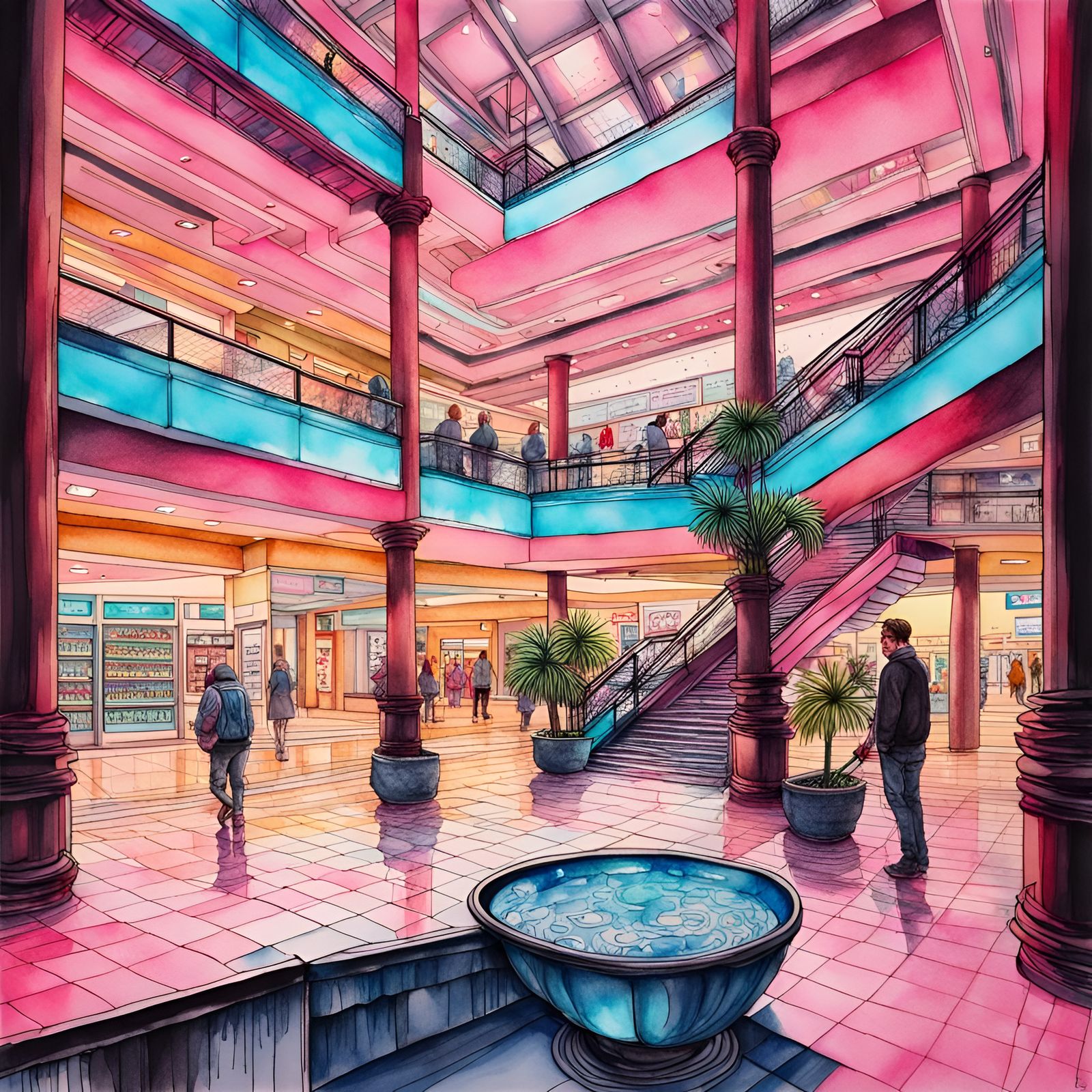 Evolved from vaporwave scene inside a mall