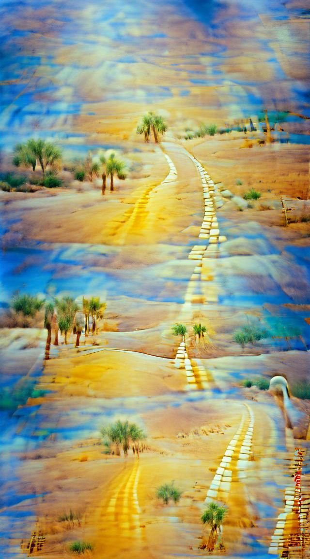 Long long road in the desert in front of the oasis Kodak Ekt...