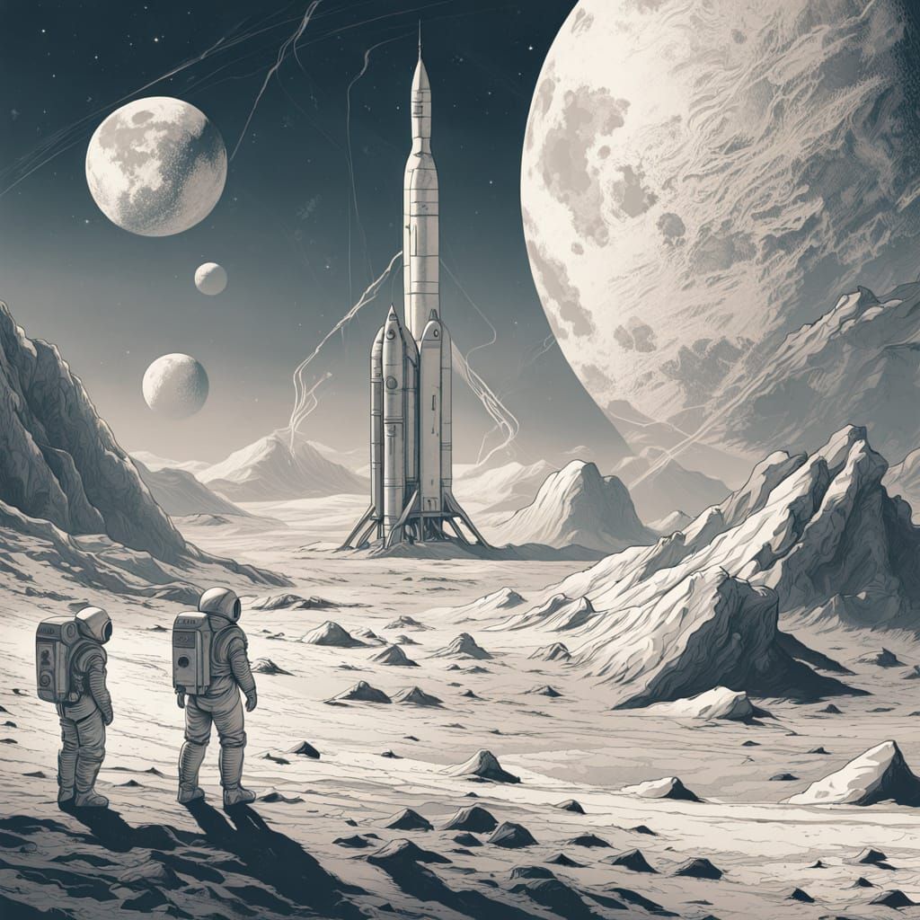 Retro-Futuristic Astronauts Explore Lunar Surface in a Maste...