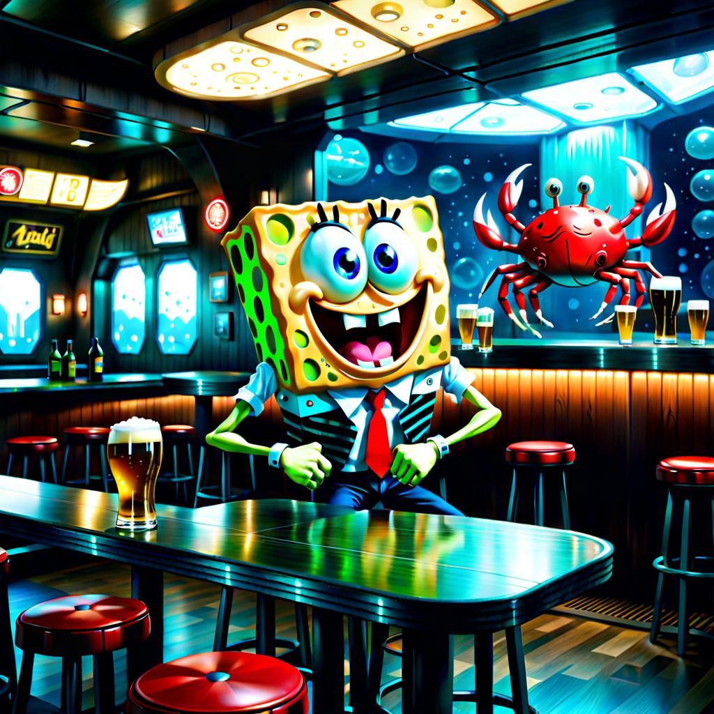 SpongeBob Drinks Beer in Futuristic Krusty Krab