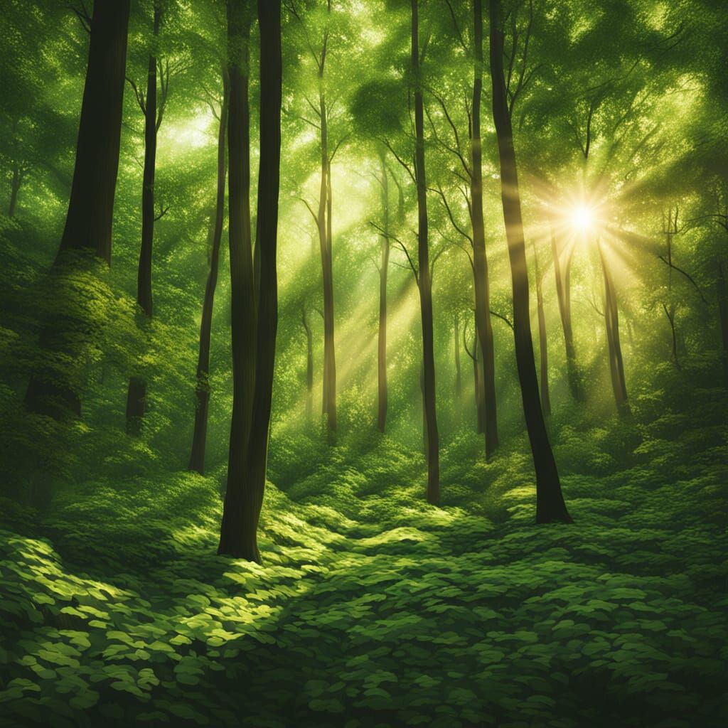 Dense Green Forest with Sunlight