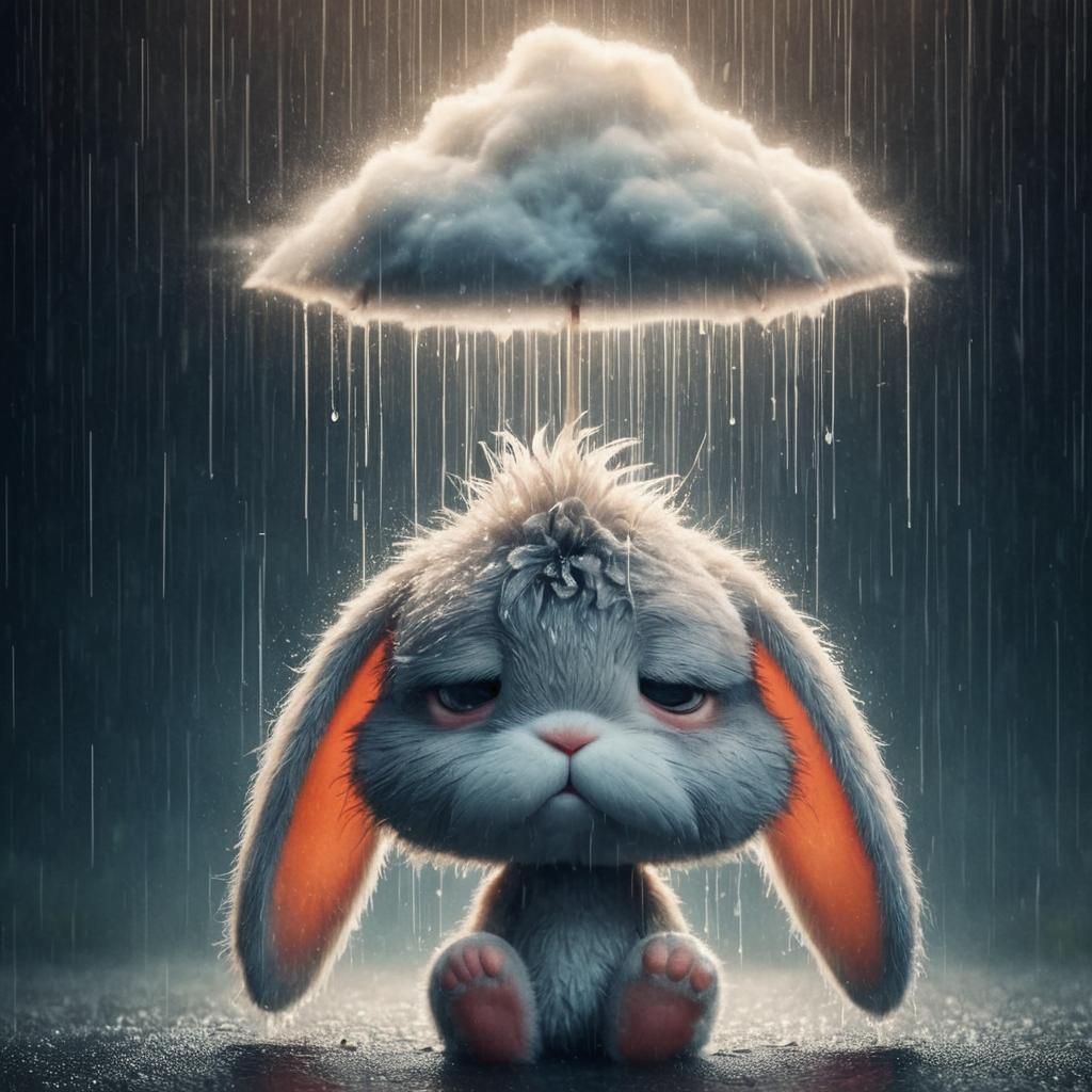 Mystical Rabbit Emerges from Rainy Atmosphere