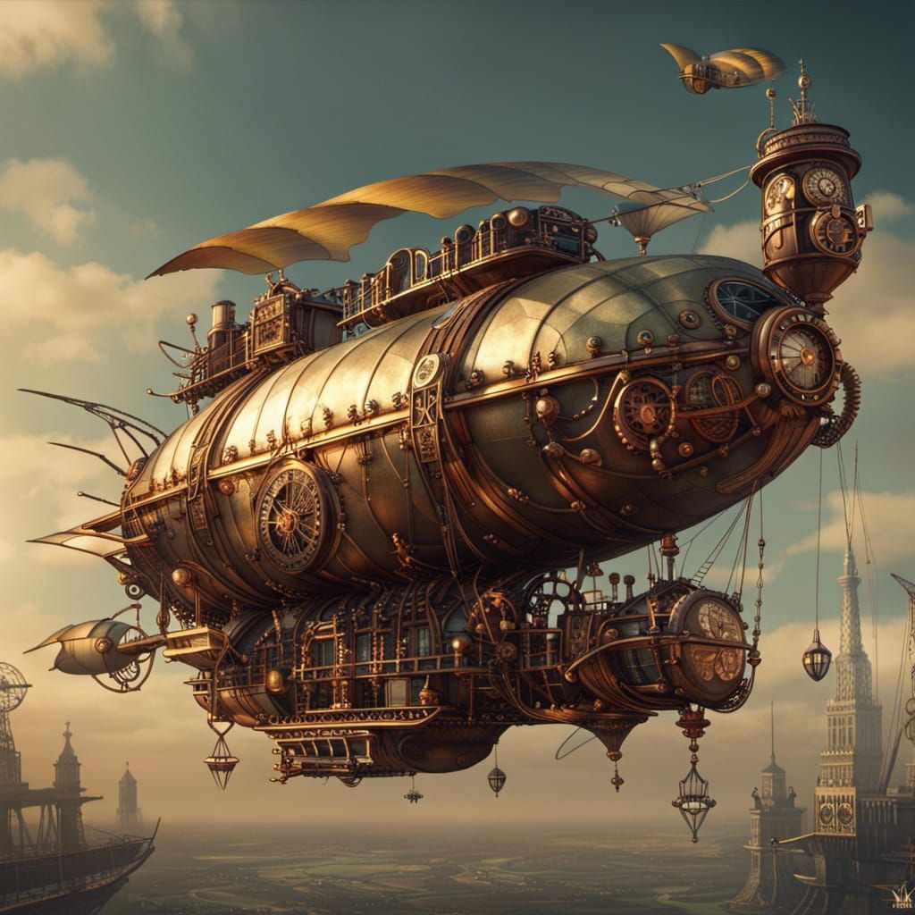 Steampunk Airship Concept Art in Detailed Matte Painting