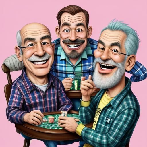 Whimsical Caricature: Hipster Grandfathers Playing Poker