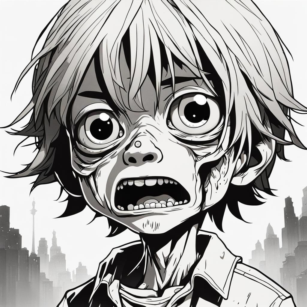Chibi Zombie Line Drawing in Anime Style