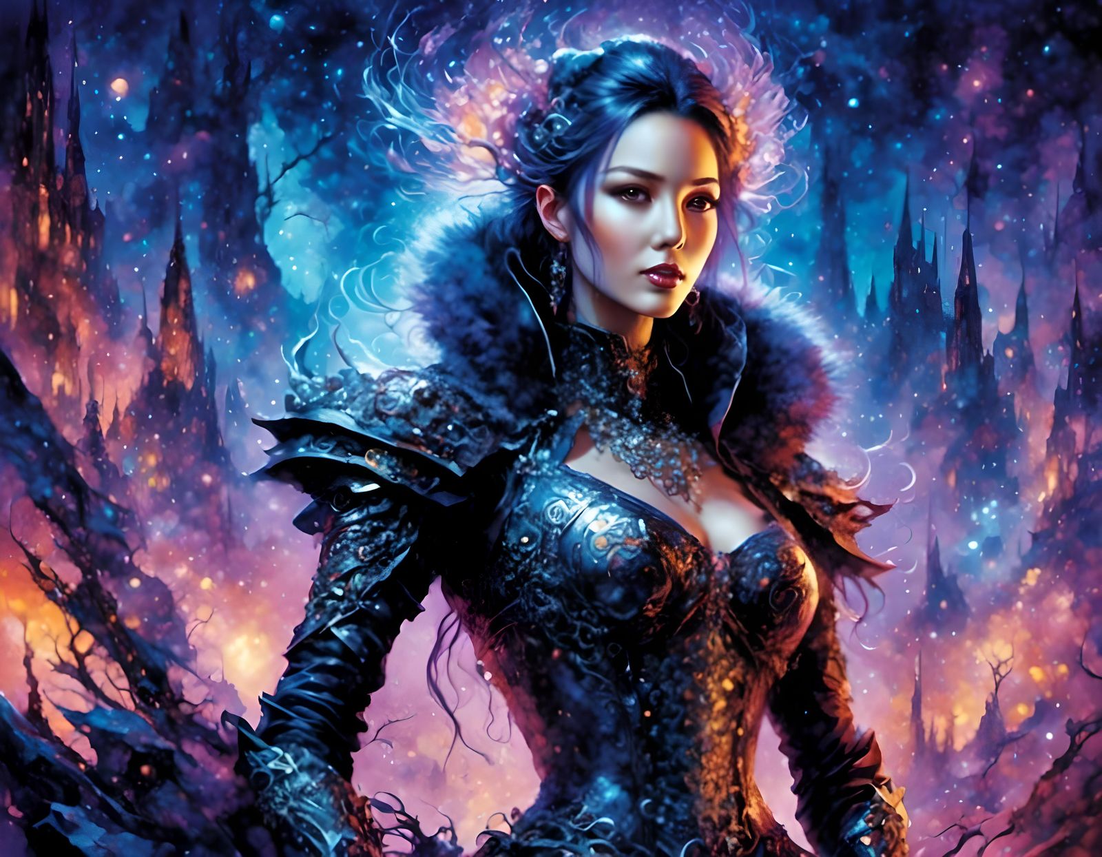 Watercolor Cyberpunk Warrior in Warm Colors