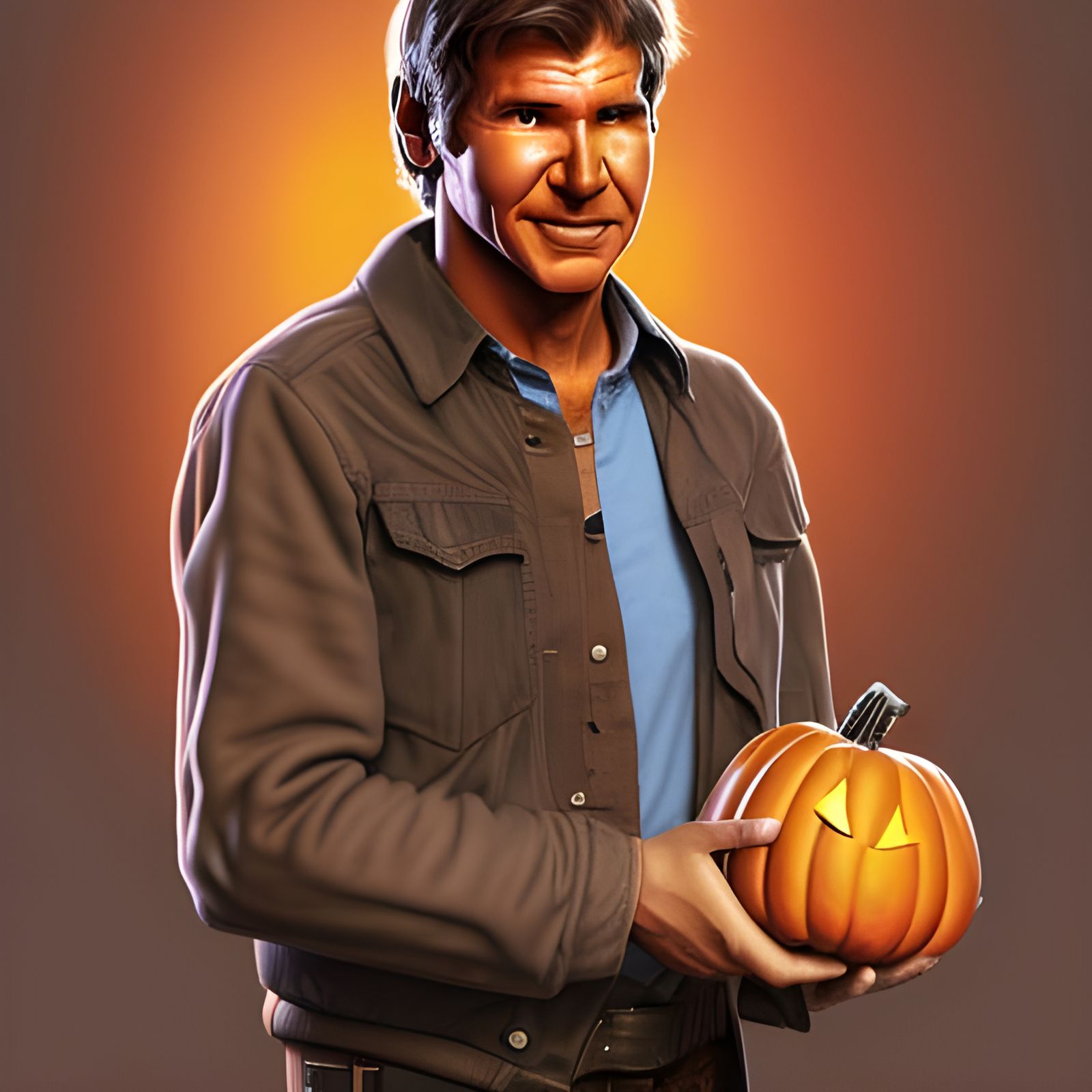 Harrison Ford Portrait with Pumpkin, Pixar Style