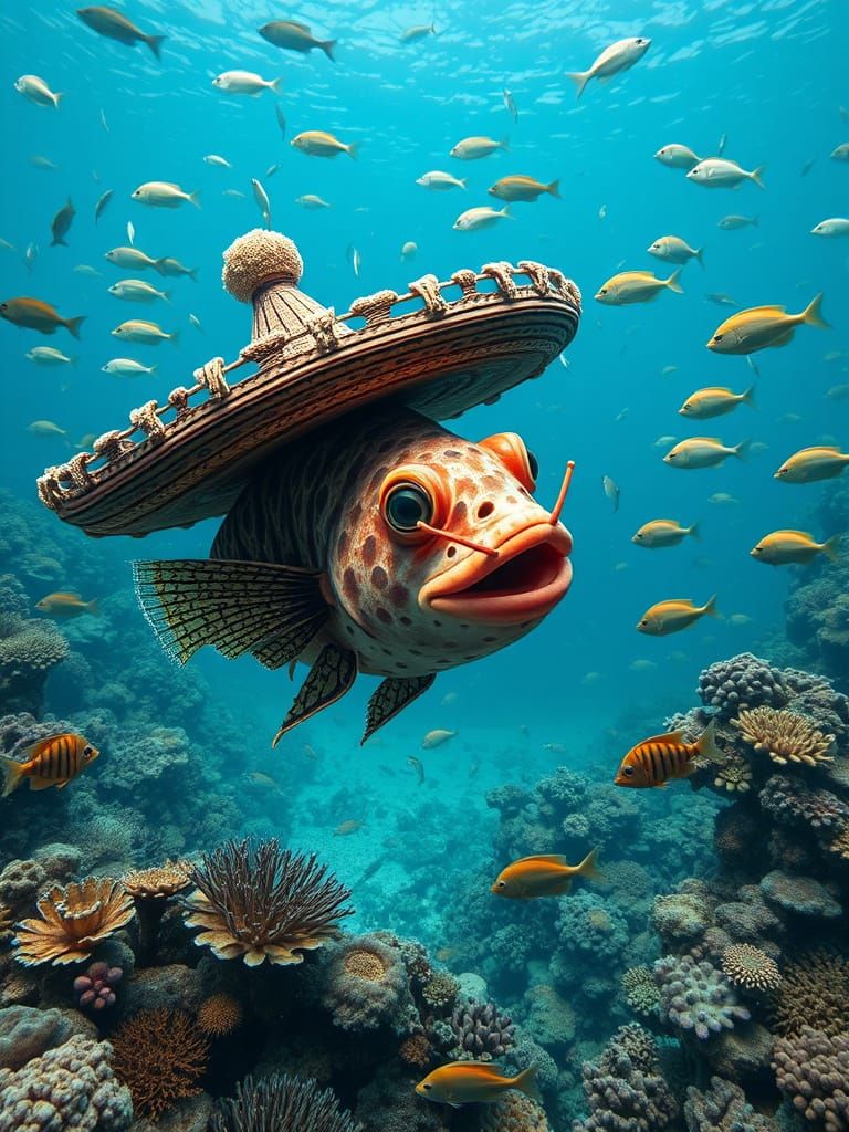 Anglerfish in Sombrero in Tropical Ocean