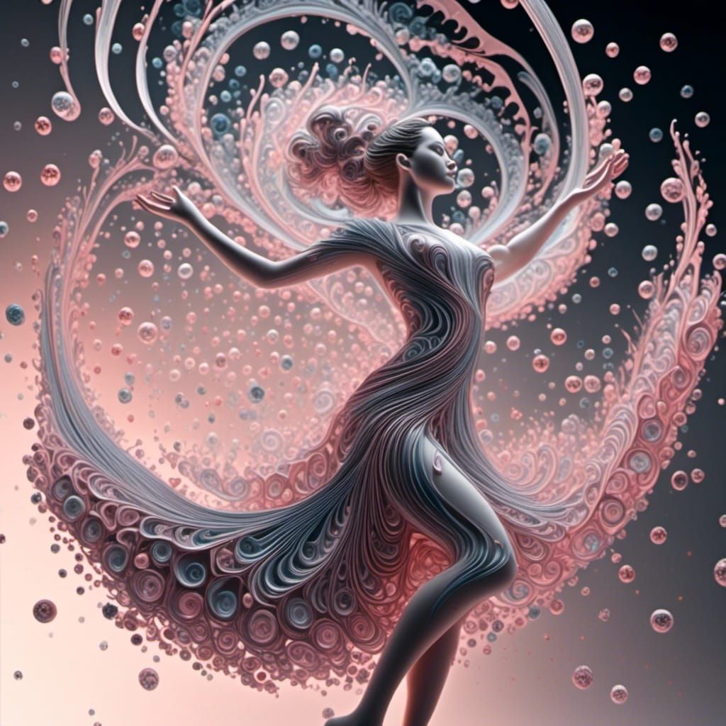 Woman Dancing in 3D Quilled Fractalscape