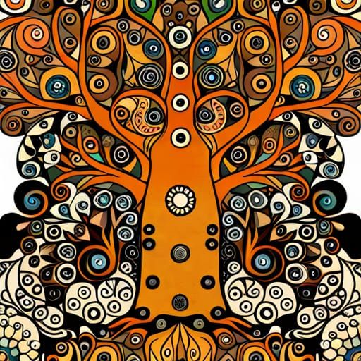 Botanical Tree of Life in Art Nouveau Style