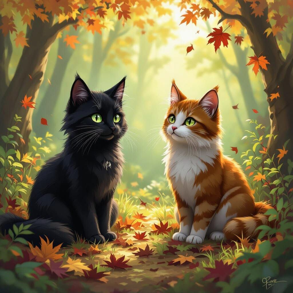 Warrior Cats Hollyleaf and Autumn Feline in Sun-Dappled Fore...