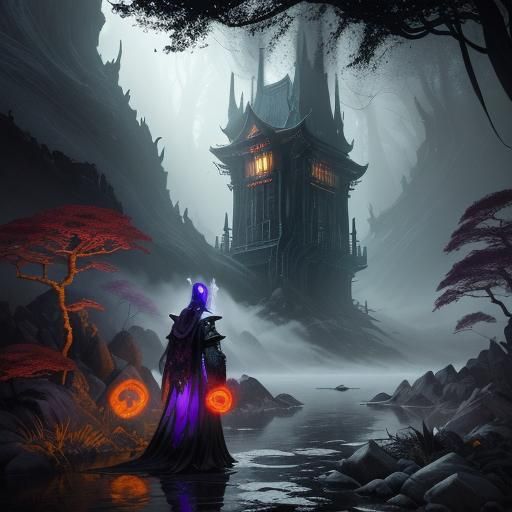 Ethereal Ghost in Dark Fantasy Landscape