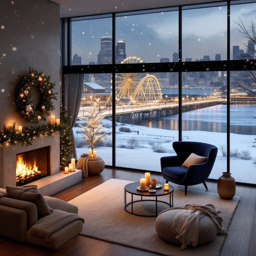 Luxury Apartment Relaxation by Lake Michigan on a Snowy Wint...