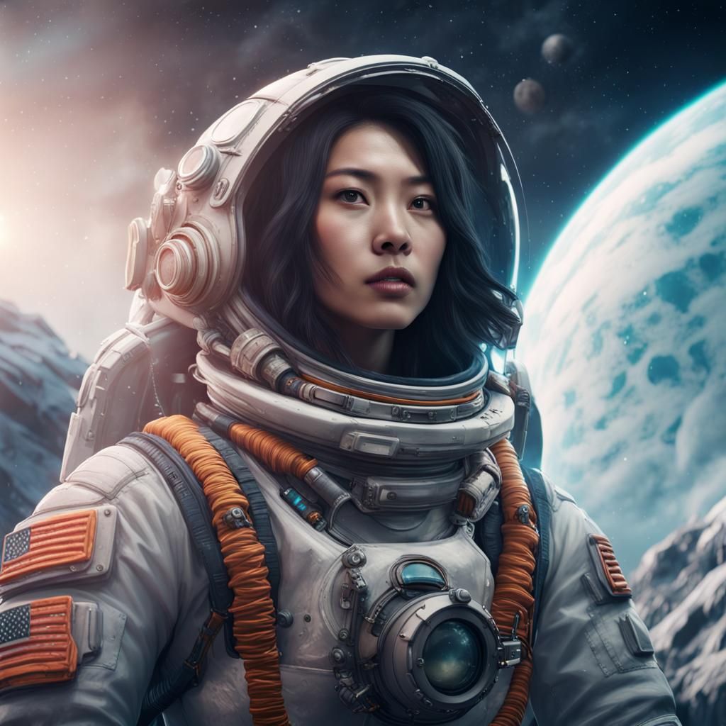 Beautiful Asian Astronaut Woman in Detailed Matte Painting