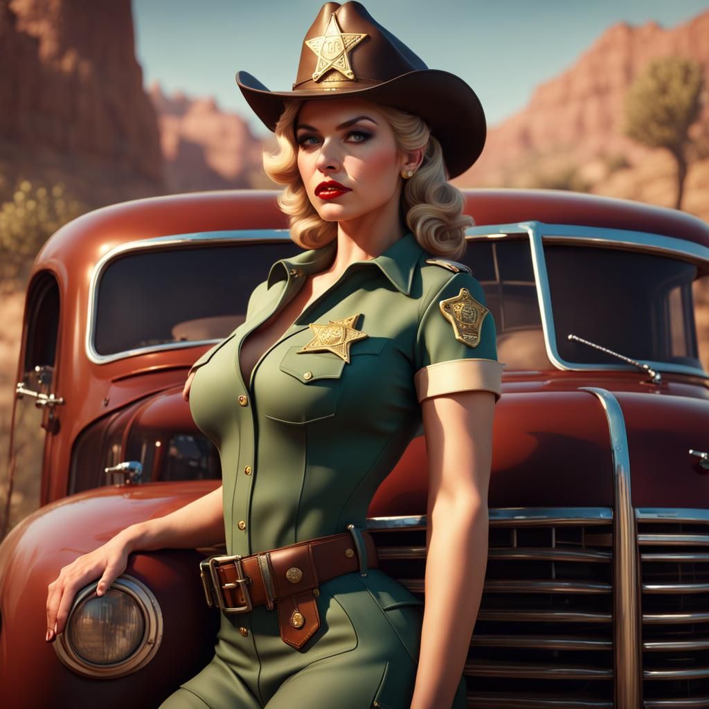 Hyperrealistic Pinup Girl in Sheriff Uniform