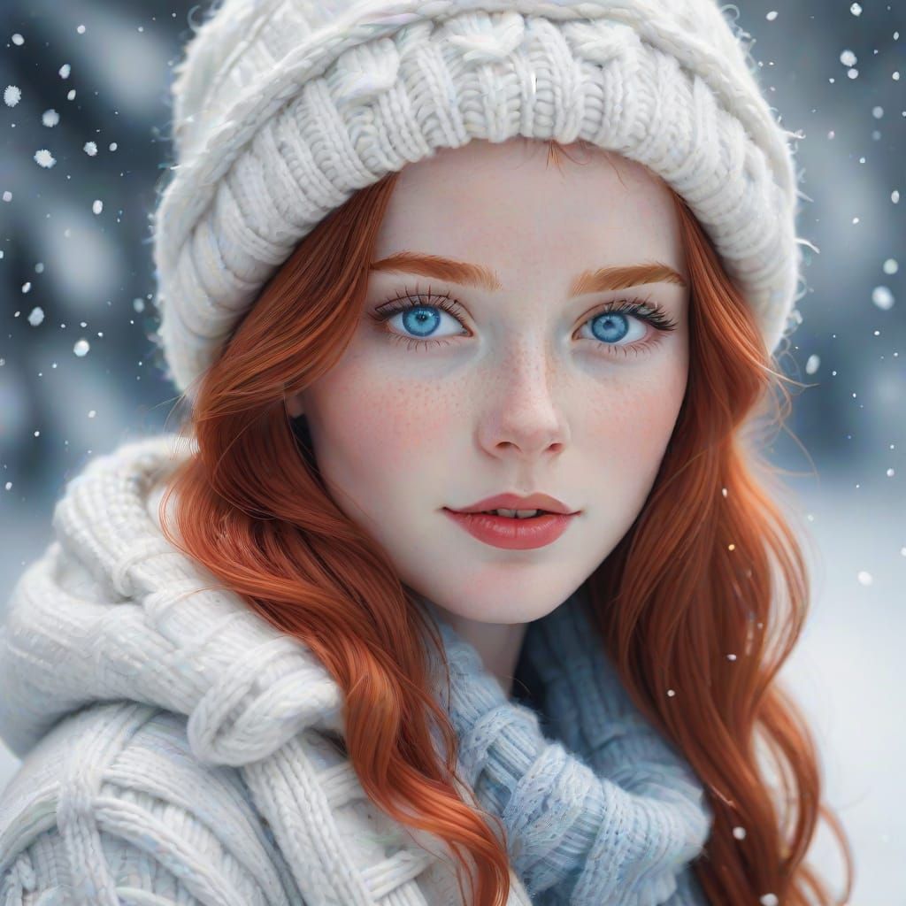 Enchanting Red-Head in Winter Wonderland